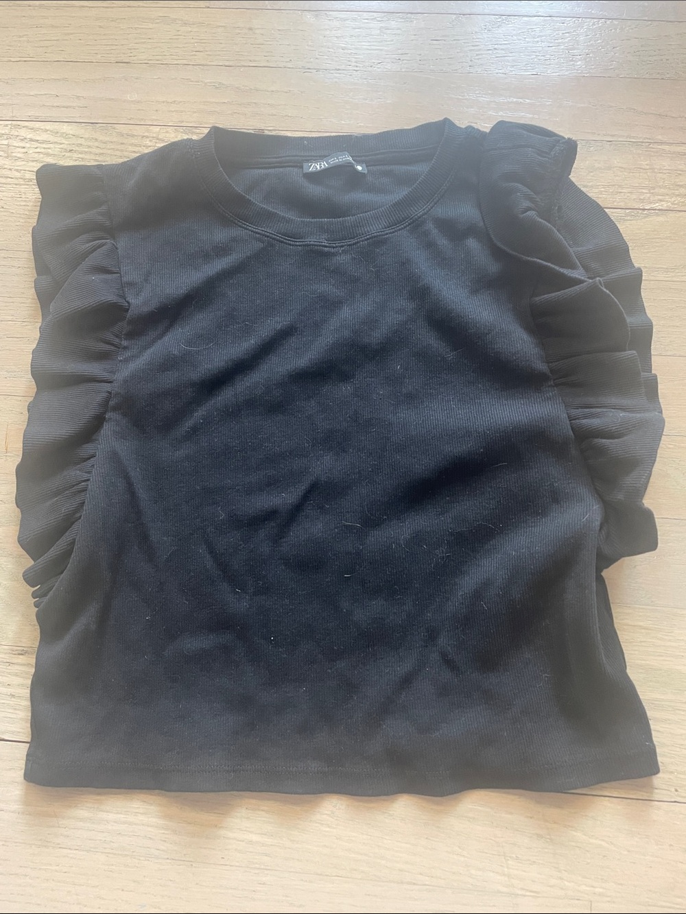 Zara Black Ruffle-Sleeve Short Sleeve Top